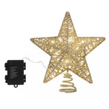 The gold LED star tree topper shown again, battery operated.