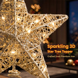 Gold LED star tree topper, for indoor use.