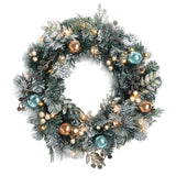 Snow-tipped Christmas wreath 60cm across with built-in LED lights.