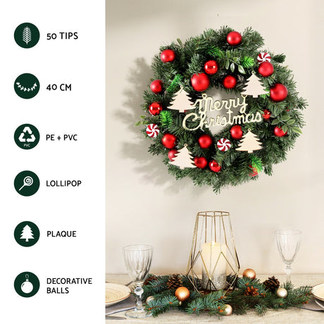 40cm bauble wreath, for indoor or outdoor use.