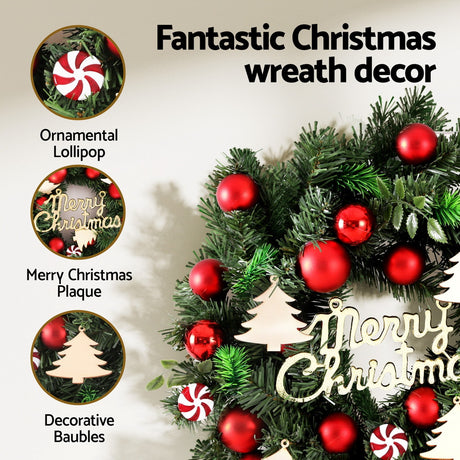 Further view of the 40cm bauble wreath, for indoor or outdoor use.