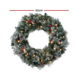 Another view of the 60cm snowy lit wreath, battery operated.