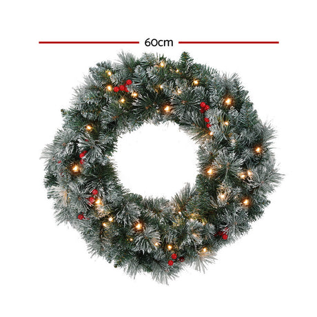 Another view of the 60cm snowy lit wreath, battery operated.