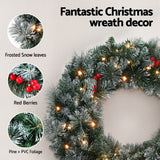 Another view of the 60cm snowy lit wreath, arriving pre-lit.