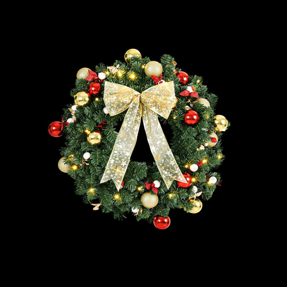 Another view of the 60cm pre-lit wreath, for indoor or outdoor use.