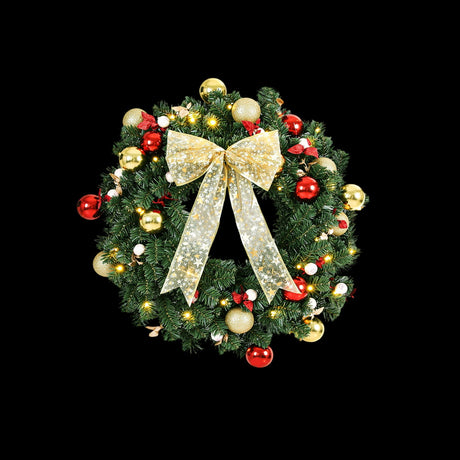 Another view of the 60cm pre-lit wreath, for indoor or outdoor use.