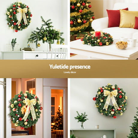 The 60cm pre-lit wreath shown again, battery operated.