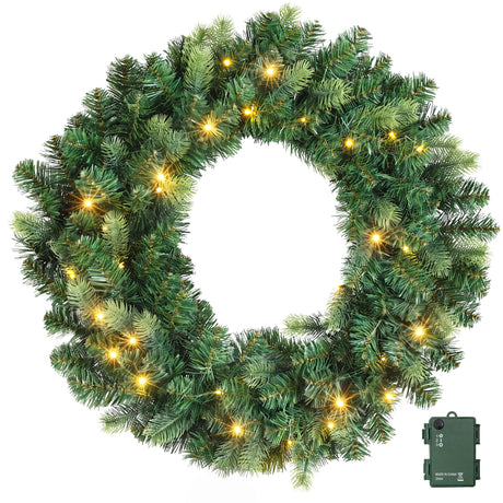 Another view of the 60cm warm white wreath, with a built-in timer.