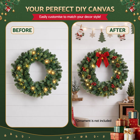 The 60cm warm white wreath shown again, eight lighting modes.
