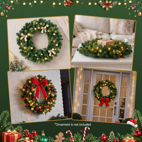 The 60cm warm white wreath shown again, with a built-in timer.