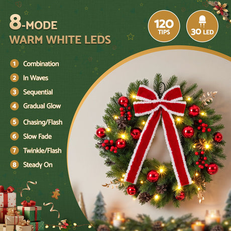 Another view of the 60cm pre-lit door wreath, for indoor or outdoor use.