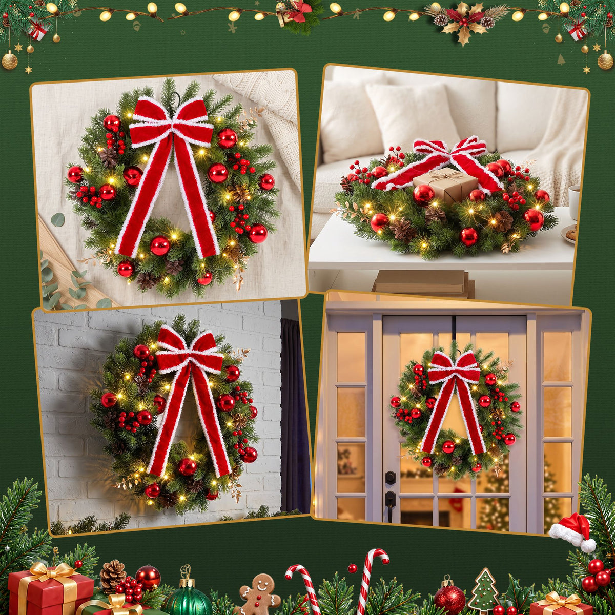 The 60cm pre-lit door wreath shown again, battery operated.
