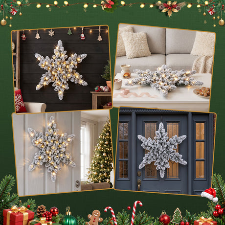 The 60cm flocked wreath shown again, for indoor or outdoor use.