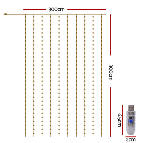 Another view of the 3x3m curtain lights, USB powered.