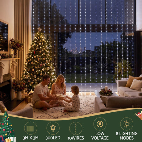 The 3x3m curtain lights shown again, mains powered with a transformer.