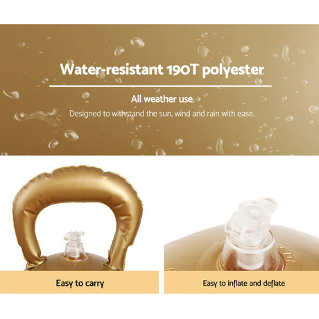 Another view of the gold inflatable bauble, in UV-resistant material.