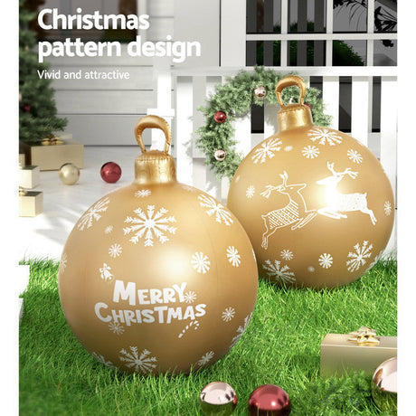 The gold inflatable bauble shown again, for indoor or outdoor use.