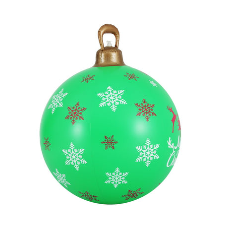 Another view of the green inflatable bauble, deflates flat for storage.