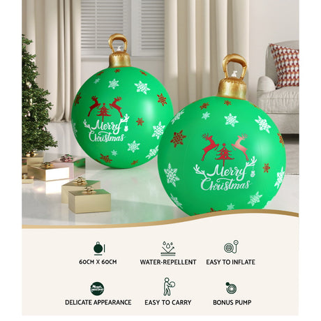 Another view of the green inflatable bauble, in water-repellent fabric.