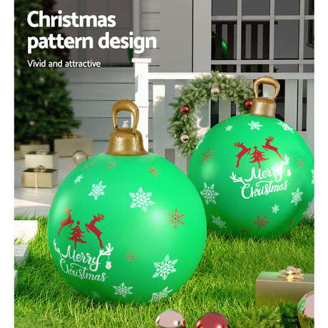 The green inflatable bauble shown again, for indoor or outdoor use.