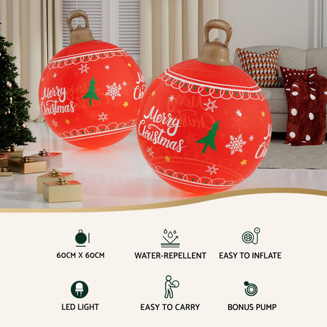 Another view of the 60cm red lit bauble, in water-repellent fabric.
