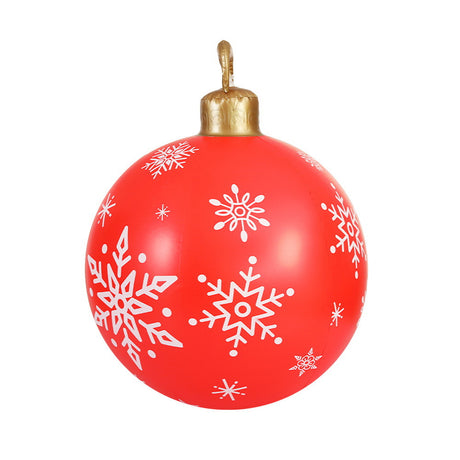 Another view of the red inflatable bauble, deflates flat for storage.