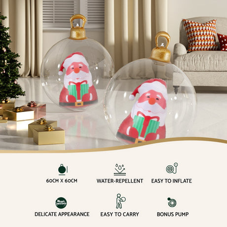 Another view of the 60cm clear Santa bauble, in water-repellent fabric.