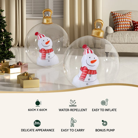 The 60cm snowman bauble shown again, deflates flat for storage.