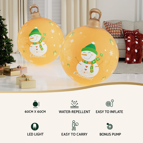 Another view of the 60cm lit snowman bauble, in water-repellent fabric.