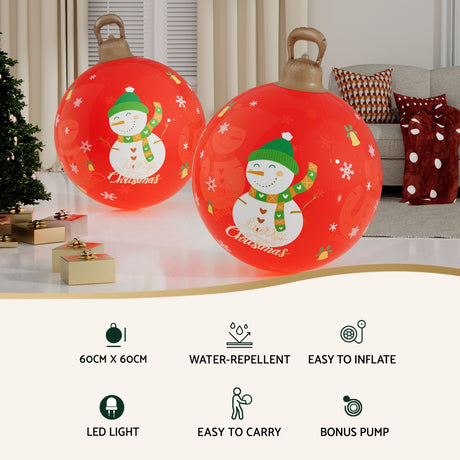 Another view of the 60cm snowman bauble, in water-repellent fabric.