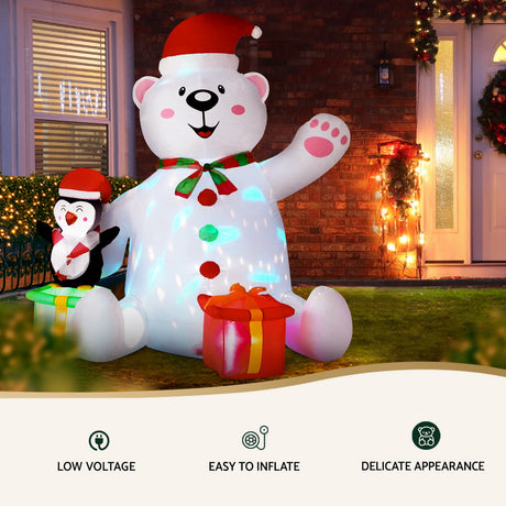 Another view of the inflatable bear, with pegs and ropes for anchoring.