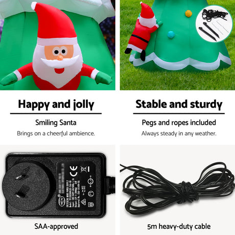 Another view of the inflatable Santa and tree, in water-repellent fabric.