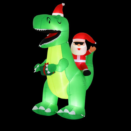 Inflatable Christmas dinosaur 2.5 metres tall, lit from inside by LEDs.