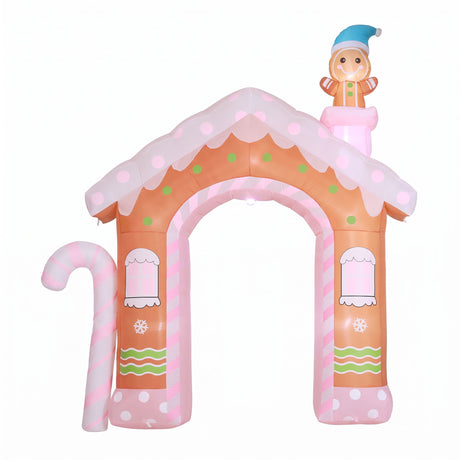 Inflatable gingerbread man and candy decoration 3.2 metres tall, lit by LEDs.