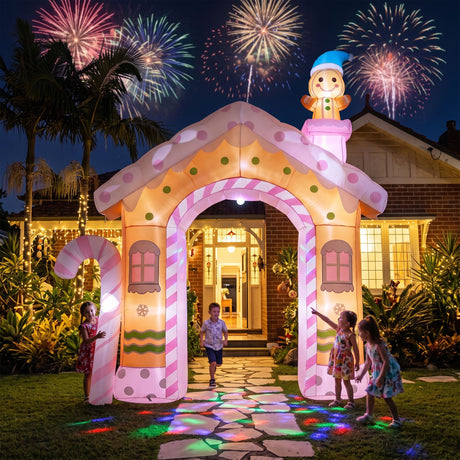 Another view of the inflatable gingerbread man, running on low voltage.