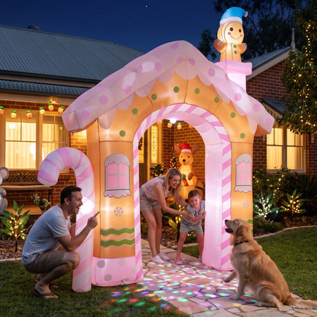 The inflatable gingerbread man shown again, mains powered with a transformer.
