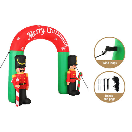 Another view of the inflatable nutcracker archway, in water-repellent fabric.