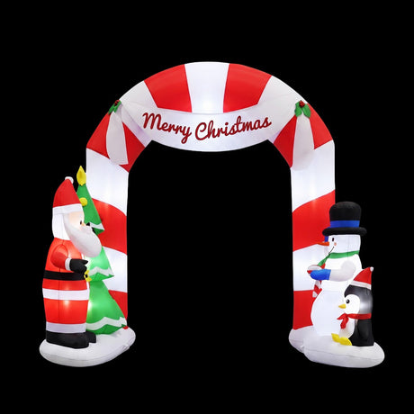 Inflatable Santa archway 3 metres tall, lit by internal LEDs.