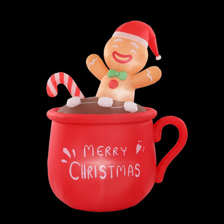 Inflatable Christmas cup decoration 1.8 metres tall, lit by internal LEDs.
