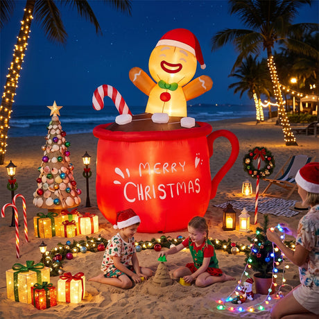 The inflatable Christmas cup shown again, mains powered with a transformer.