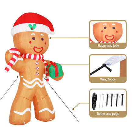 Another view of the inflatable gingerbread man, deflates flat for storage.