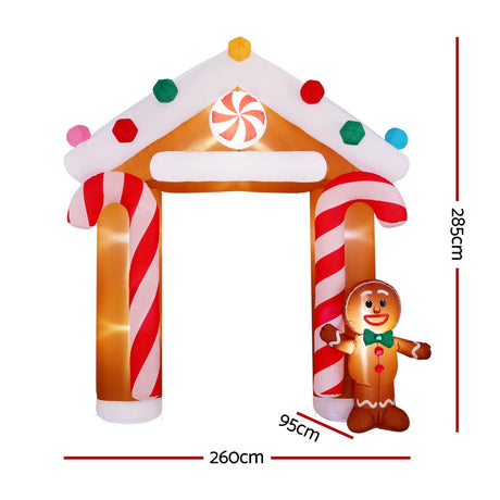 Another view of the inflatable gingerbread archway, mains powered with a transformer.