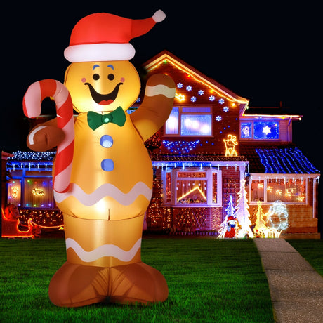 Inflatable gingerbread man 1.5 metres tall, lit by internal LEDs.