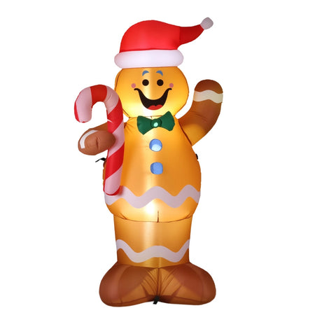 Another view of the inflatable gingerbread man, mains powered with a transformer.