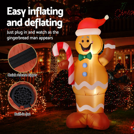 Another view of the inflatable gingerbread man, deflates flat for storage.