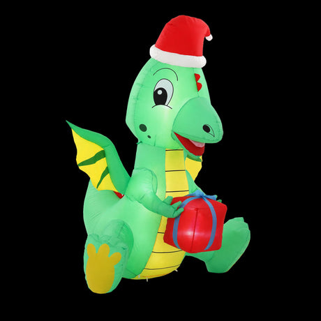 Inflatable Christmas dragon 1.8 metres tall, lit by internal LEDs.