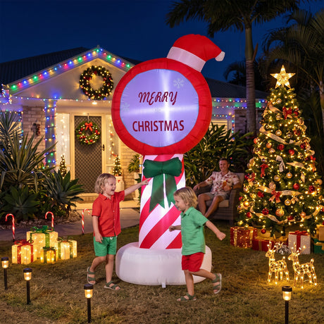 Another view of the inflatable Christmas pole, running on low voltage.