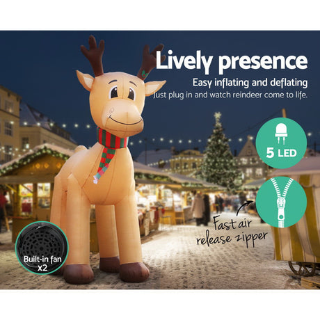 Another view of the inflatable reindeer, deflates flat for storage.