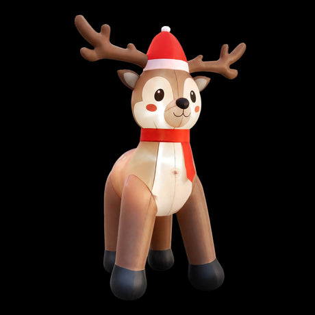 Inflatable Christmas reindeer 2.5 metres tall, lit from inside by LEDs.