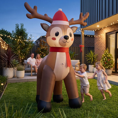 Another view of the inflatable reindeer, running on low voltage.